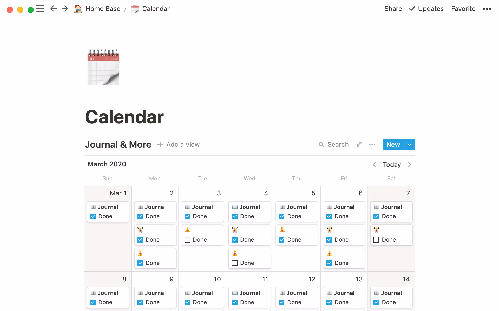 Amira’s calendar is like a habit tracker for what she wants to accomplish every day.