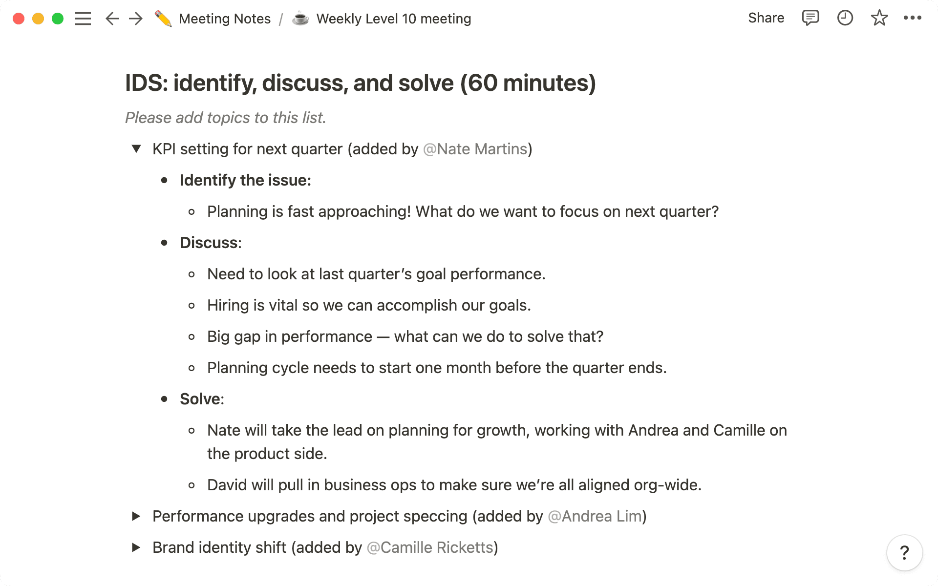 각 항목에는 자체 토글이 있으며, 여기서 내부 논의를 진행할 수 있습니다.