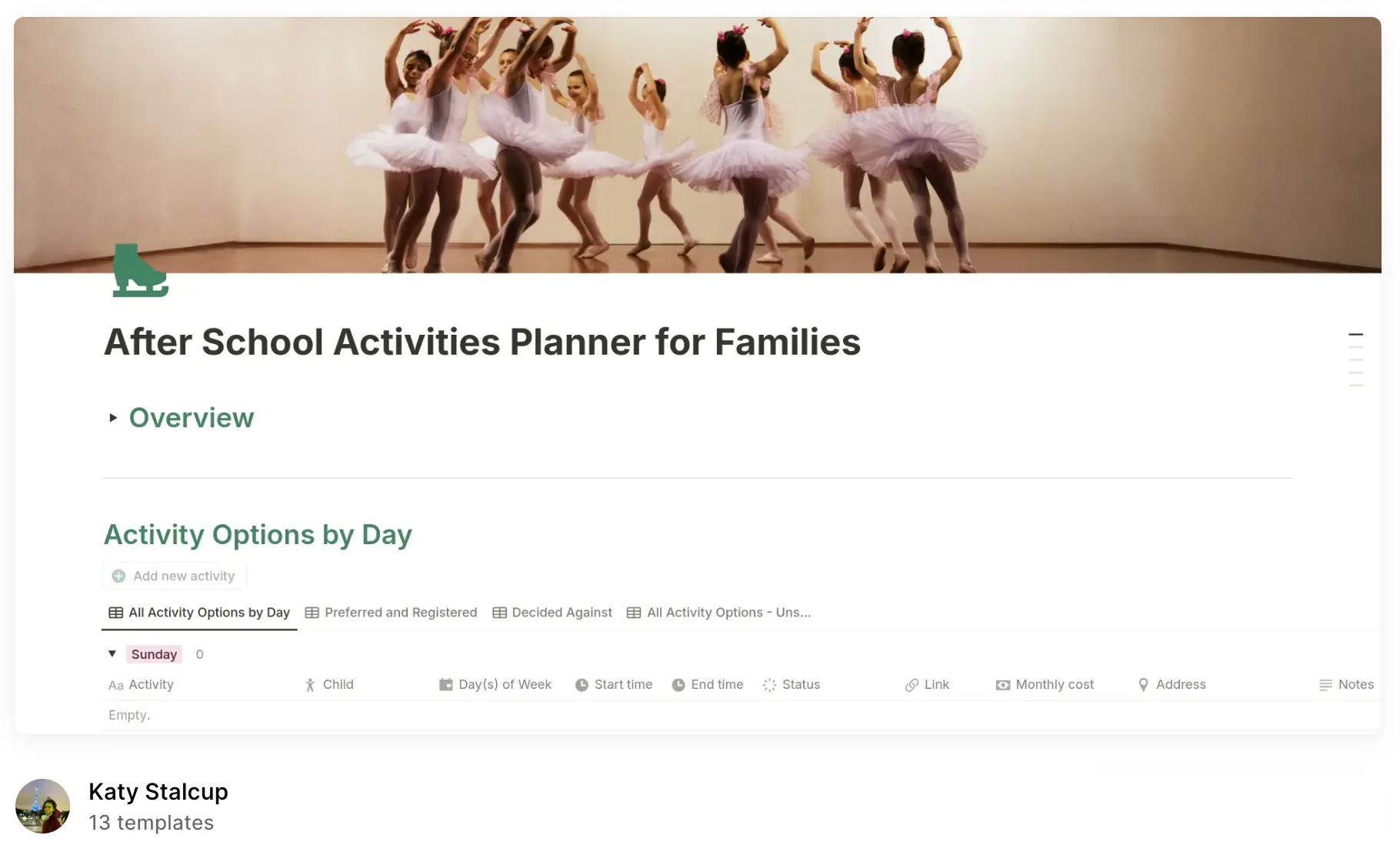 Katy Stalcup’s template solves the Tetris of choosing afterschool activities by laying out all the options on any given day.