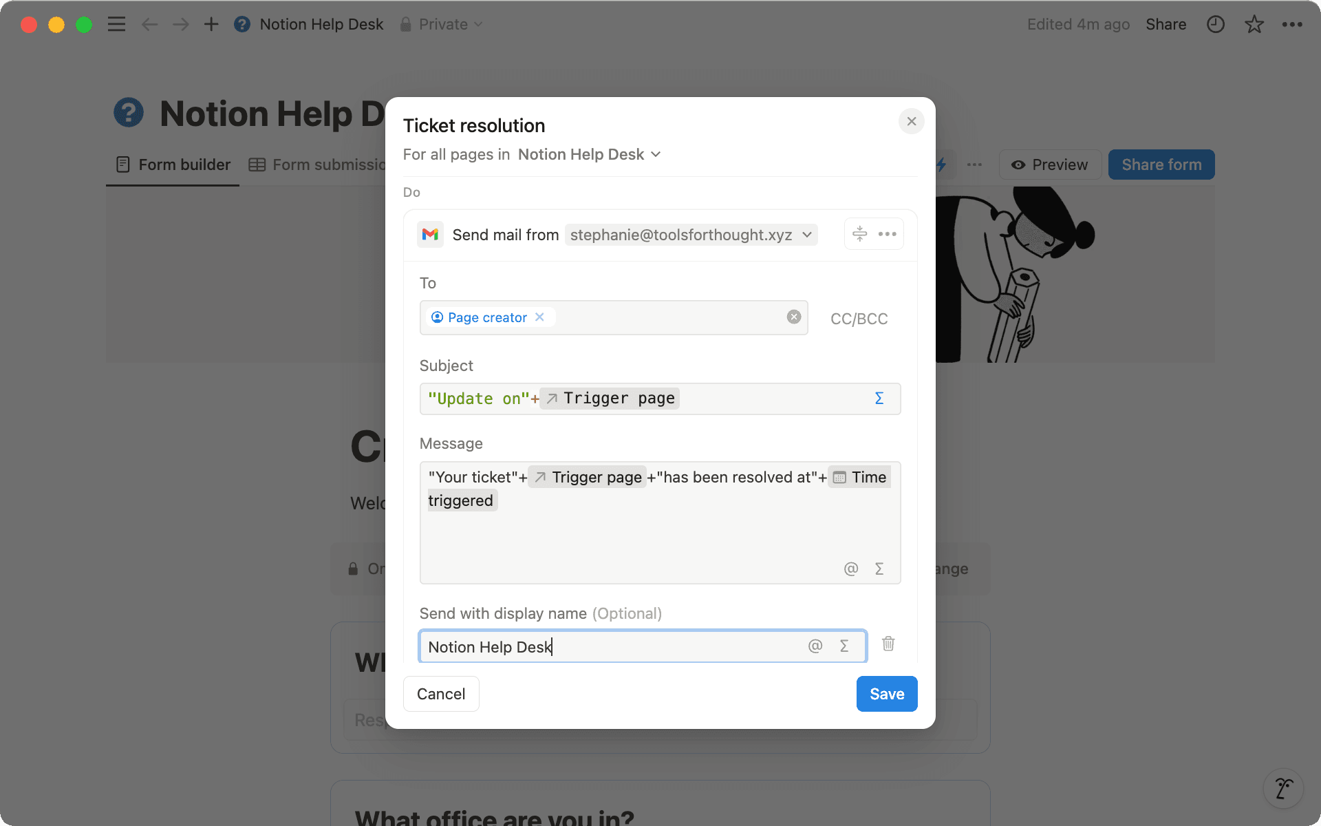 수식을 사용하여 알림의 '제목'과 '메시지' 섹션을 사용자 지정하세요.