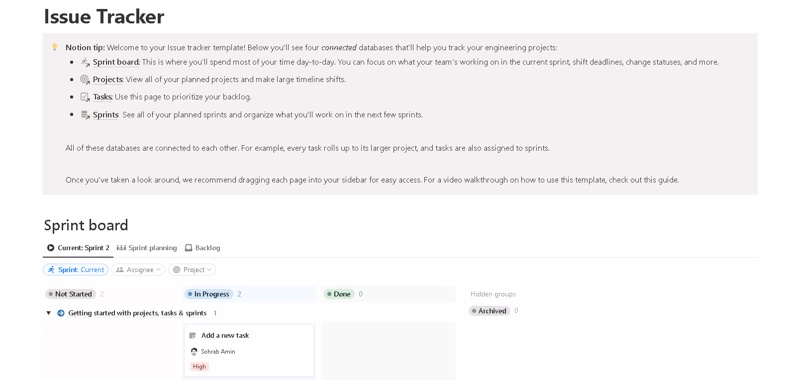 Issue tracker template